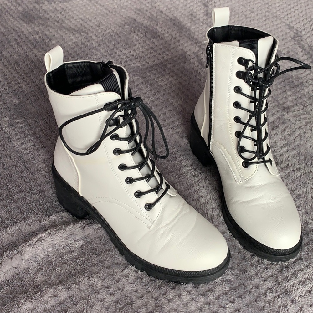MIA - white chunky heel lace up combat boots